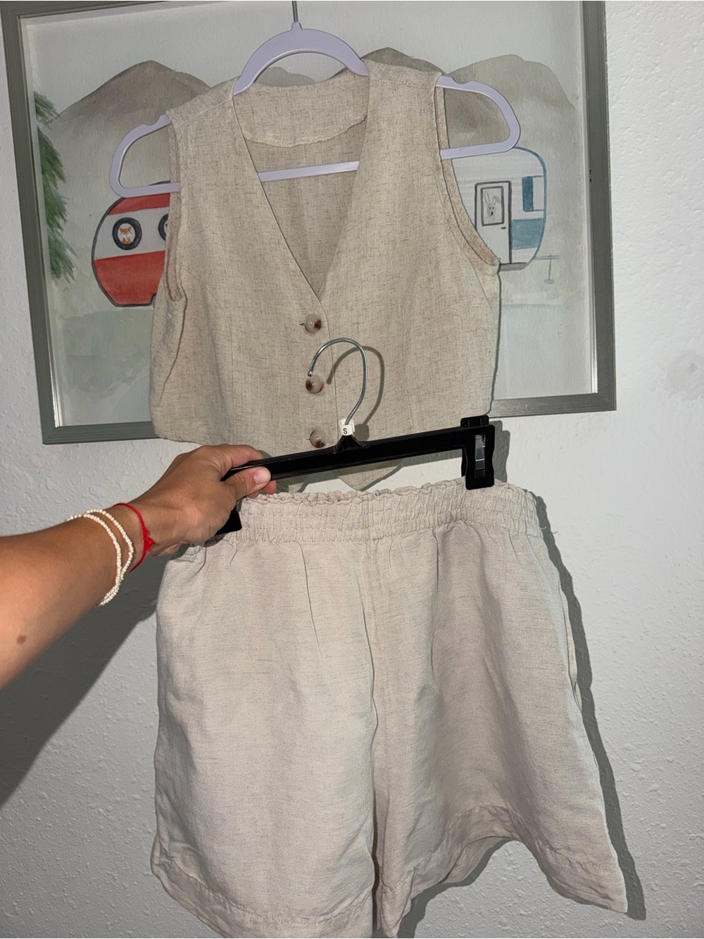 Linen Blend High-Waist Shorts in Natural - Unbranded